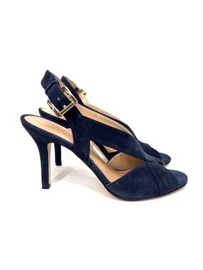 Michael Kors Navy Blue Suede Leather Heels With Adjustable Buckle Ankle Size 8.5